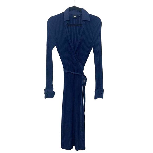 Boss Hugo Boss Faux Wrap Plisse Shirt Dress - Navy S